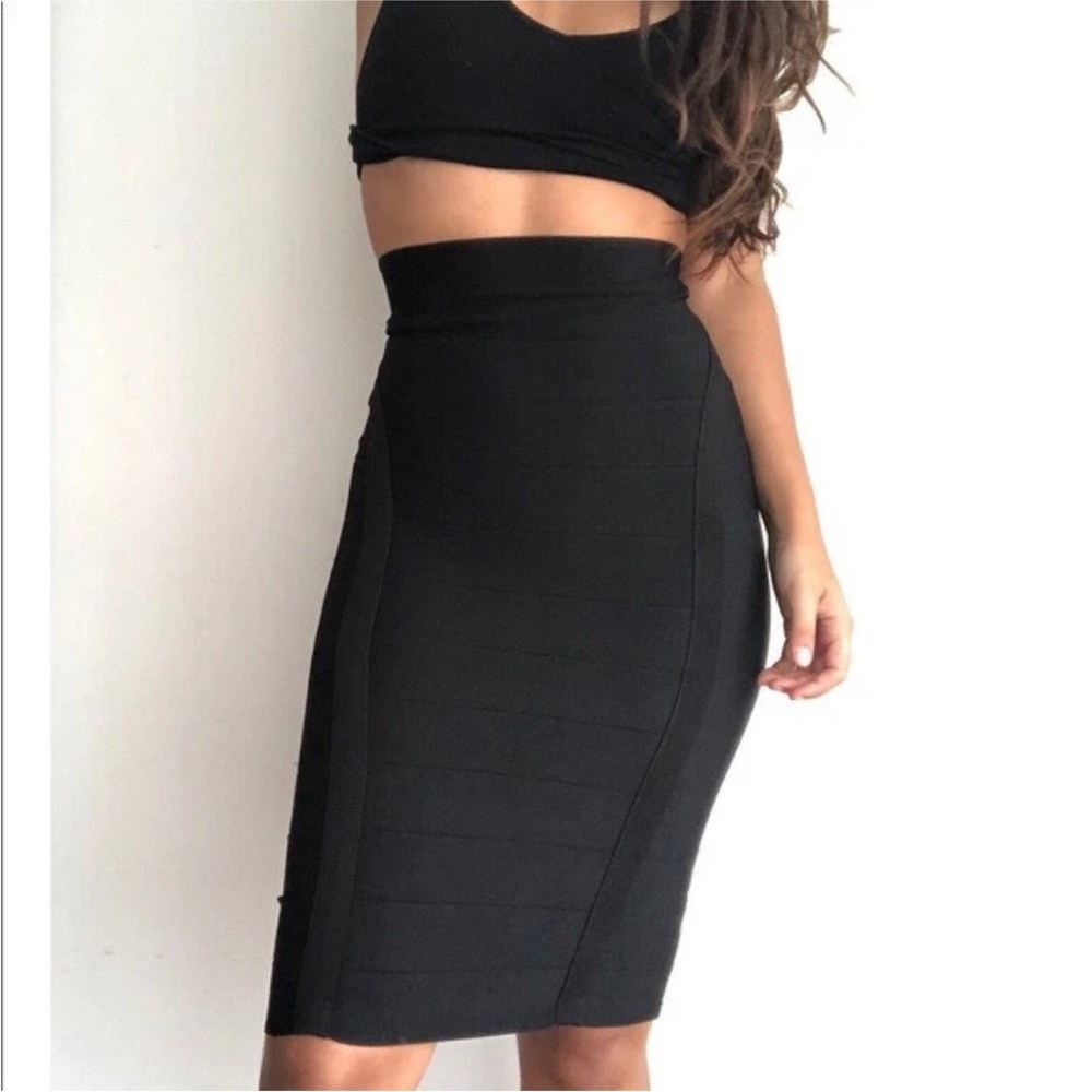 Bebe Bandage Midi Skirt Women’s Medium Black Bodycon 90s Y2K Fitted Sleek Curve